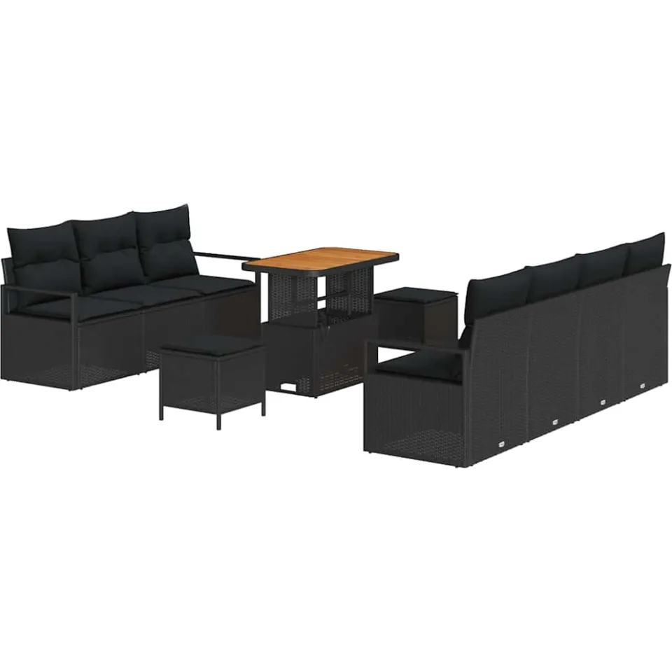 vidaXL Tuinbankenset 10 st Zwart poly rattan