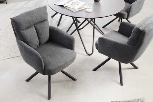 Invicta Interior Draaibare retro stoel BIG GEORGE grijs met armleuningen en Bonnell veerbekleding - 42082 Zie omschrijving