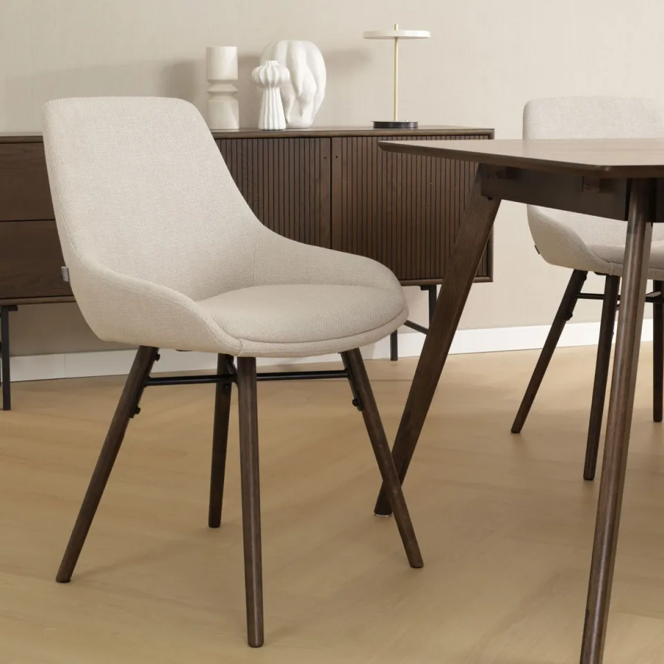 Nolon Nena-Isa eetkamerstoel beige - walnoot houten onderstel - set van 4, foto 2