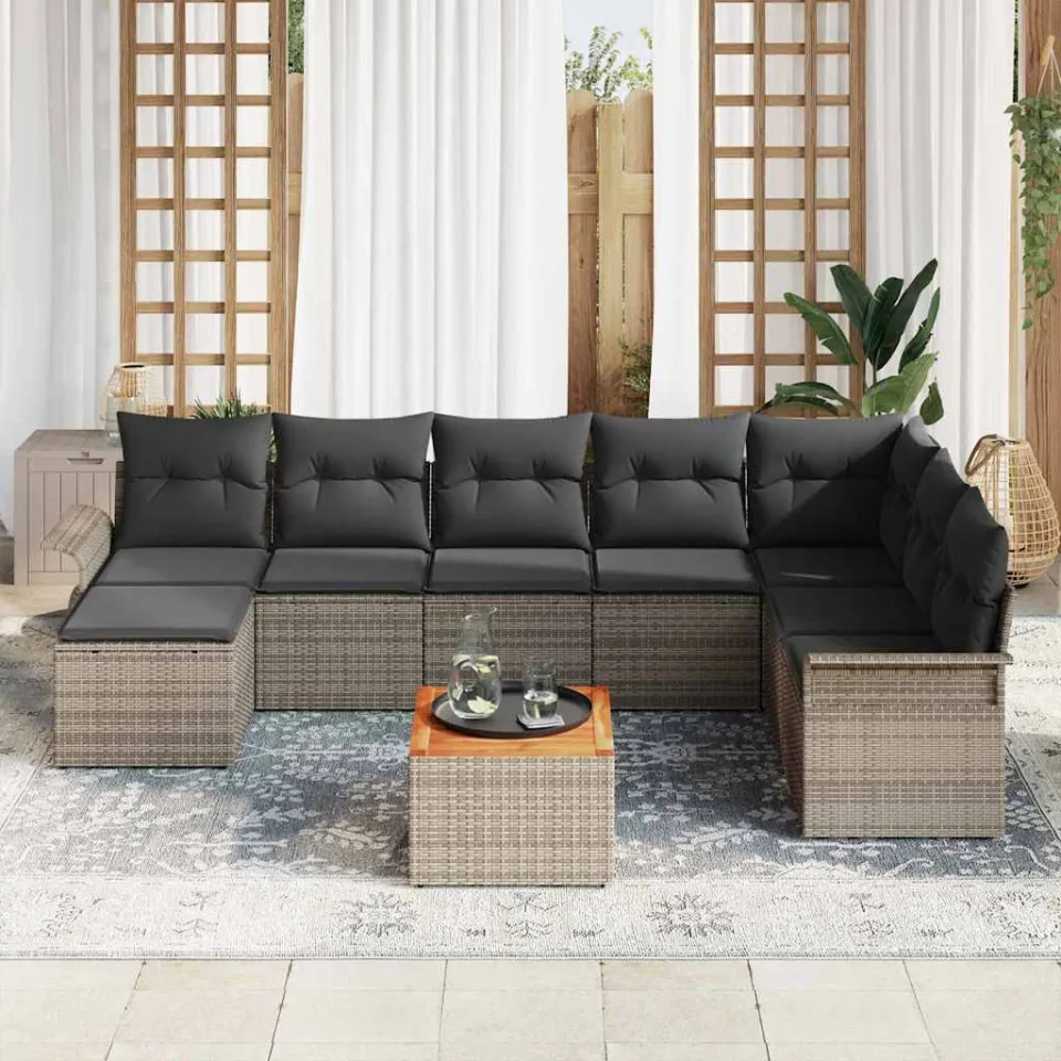 vidaXL Tuinbankenset 9 st Grijs en Marineblauw poly rattan, foto 3