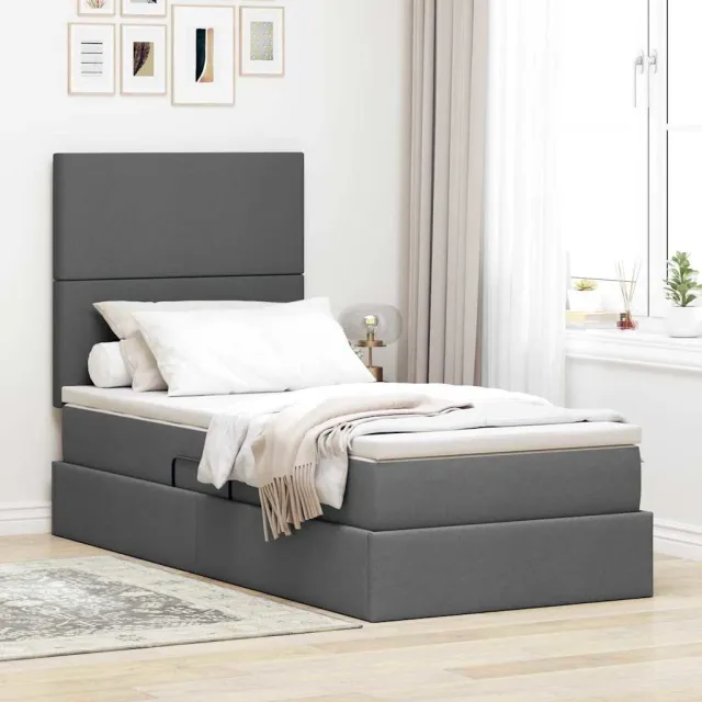 vidaXL Opslag bed met matras Donkergrijs 90 x 200 cm Fluweel