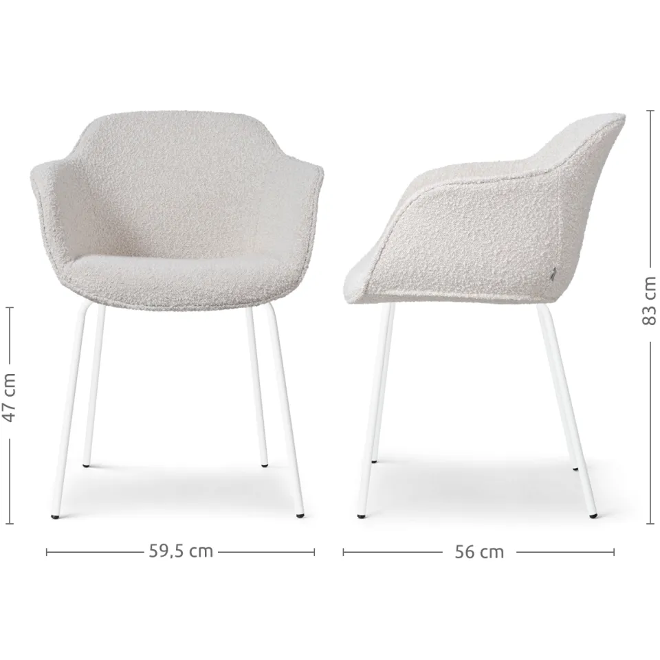 Nolon Nora-Mare eetkamerstoel bouclé beige - wit onderstel