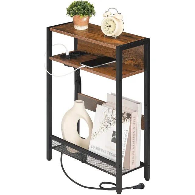 Mura Logistiek Mura Nachtkastje - Bijzettafel - Nachttafel - Salontafeltje - Zijtafel - Ingebouwd Oplaadstation - 2 USB-Poorten - Bruin