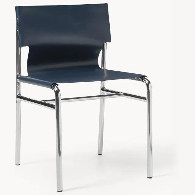 Westwing Collection Leren stoel Jordan 2 Blauw, Zilverkleurig