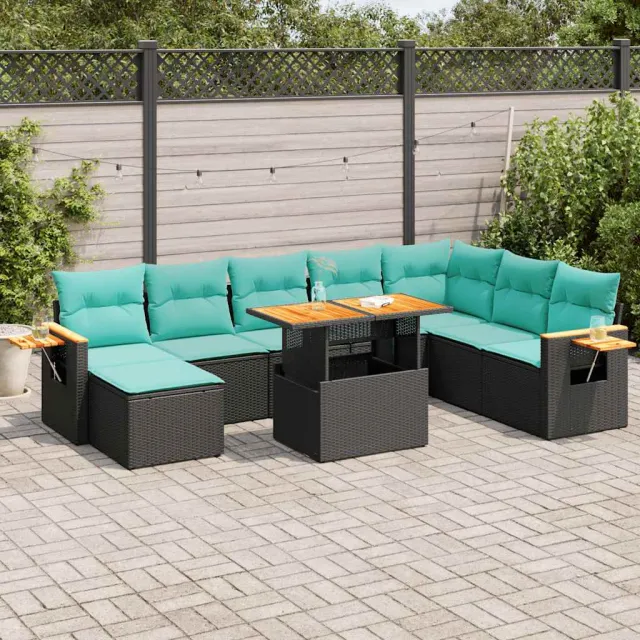vidaXL 10-delige Loungeset met kussens poly rattan acacia zwart, foto 2