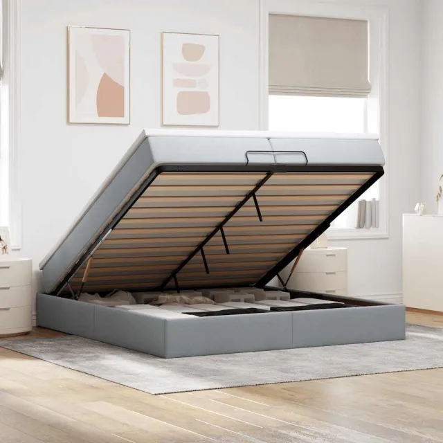 vidaXL Ottoman bed met matrassen 200x200cm stof lichtgrijs grijs