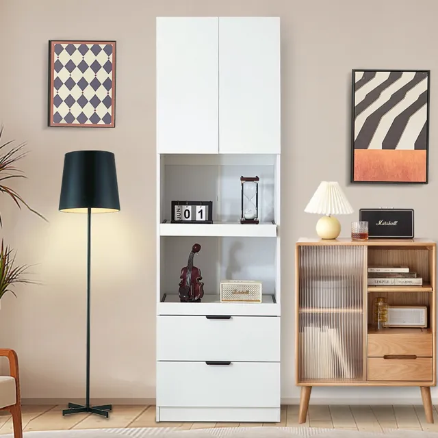 intebiki keukenkast Keukenkasten van 200 cm hoog - opbergkasten - deuren - lades - magnetronplanken - hoge kasten met kantelbeveiliging - dressoirs - vrijstaande multifunctionele kasten voor eetkamer en woonkamer - wit