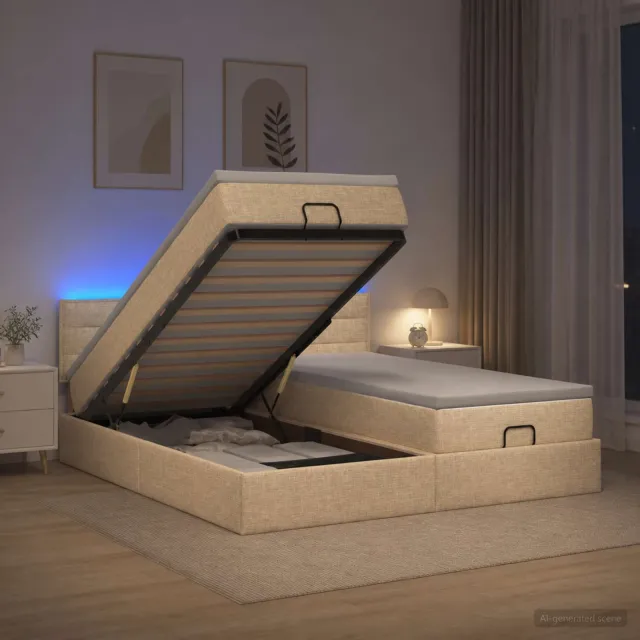 vidaXL Ottoman Bed met Matrassen en LED Crèmekleurig 200 x 200 cm Stof