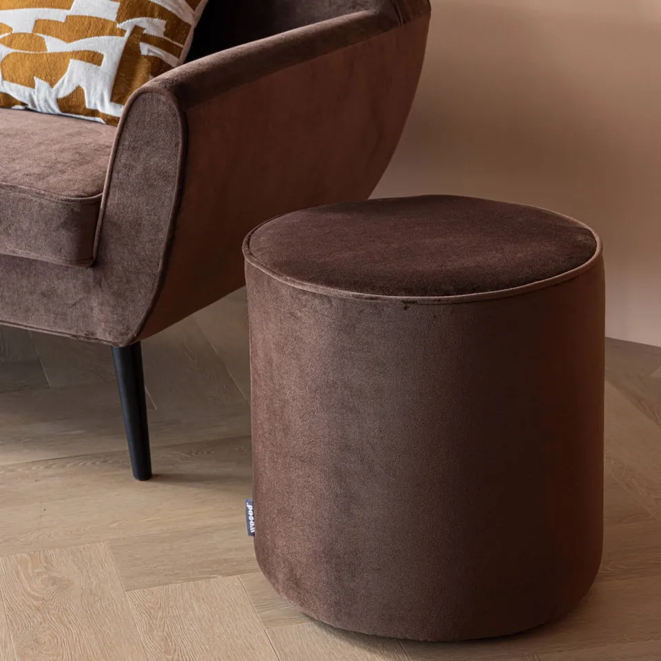 WOOOD Sara Poef Hoog 46xØ46 cm - Velvet - Donkerbruin, foto 2