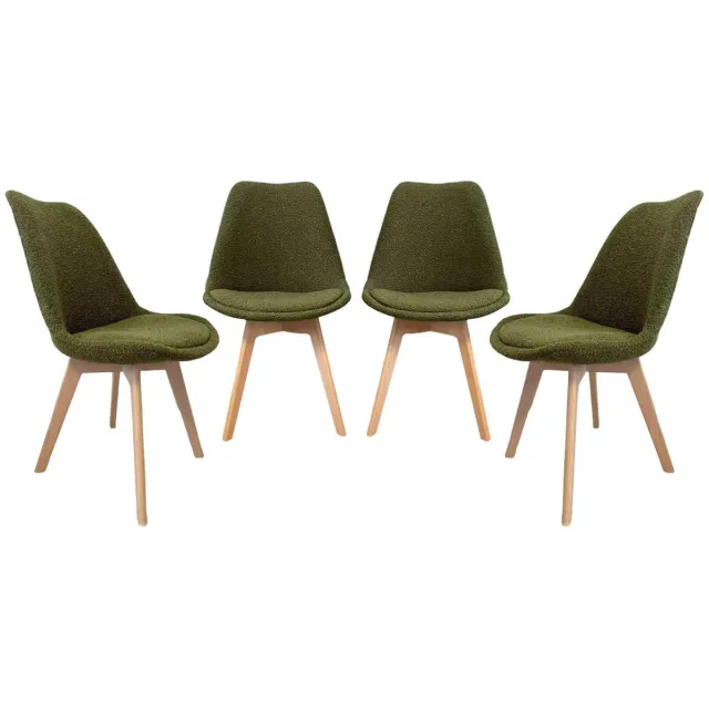sweeek Set van 4 getextureerde bouclé scandinavische stoelen poten van beukenhout - nils kaki