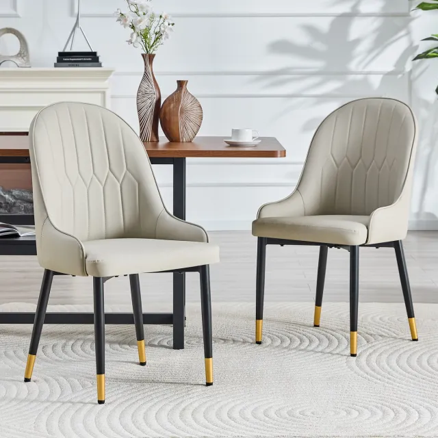 Welltin Eetkamerstoelen - Set Van 2 - Waterdicht - Gestoffeerde eetkamerstoel - Eetkamerstoel - Met rugleuning - Eettafelstoel - Eetkamerstoelen - Stoel - Moderne stijl - Warmgrijs, zwart