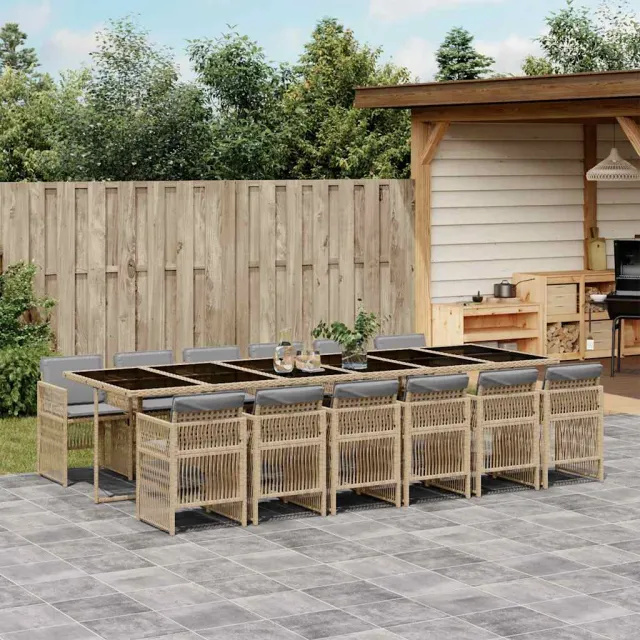 vidaXL 13-delige Tuinset met kussens poly rattan gemengd beige, foto 2