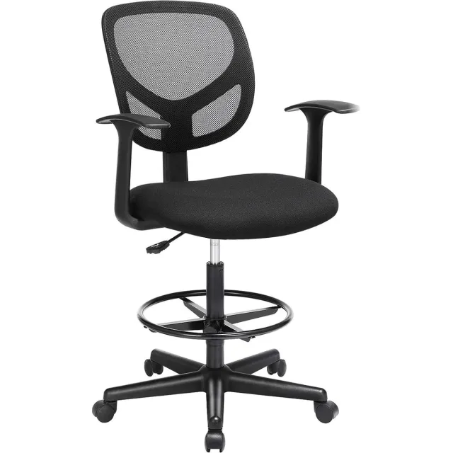 FurnStar Bureaustoel - Set van 2 - Ergonomische bureaustoel met armleuningen - Zithoogte 55-75 cm - Hoge draaistoel met verstelbare voetenring - Draagvermogen 120 kg - Zwart