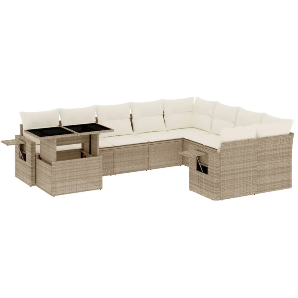 vidaXL 10-delige Loungeset met kussens poly rattan beige, foto 3
