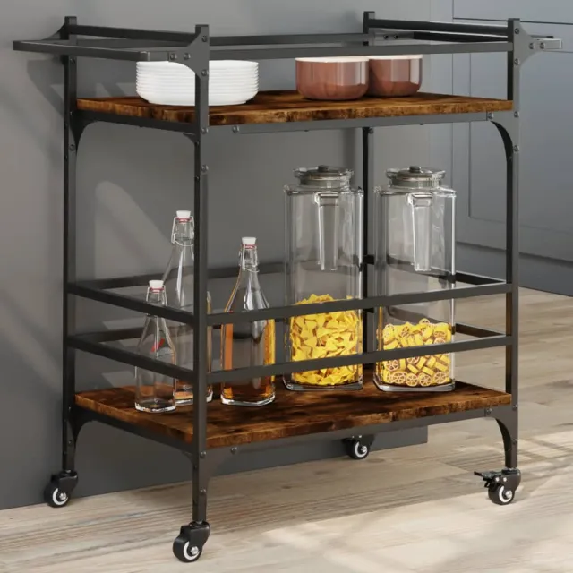 vidaXL Keukentrolley 82x40x78,5 cm bewerkt hout gerookt eikenkleurig Bruin