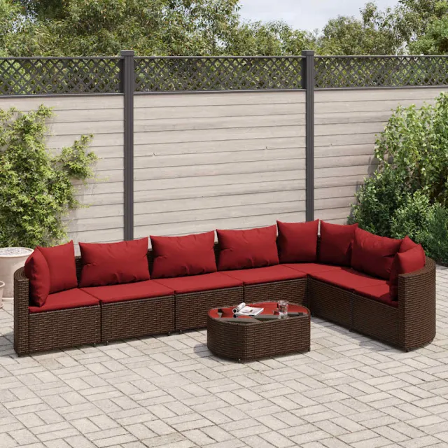 vidaXL 8-delige Loungeset met kussens poly rattan bruin, foto 2