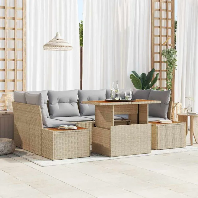 vidaXL Tuin Sofa Set 7 st Beige Poly riet, foto 2