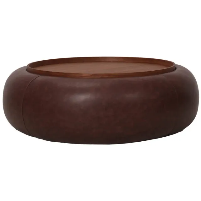 Giga Meubel Salontafel Draby - Donkerbruin/Walnoot - PU Leer - Ø102x34cm