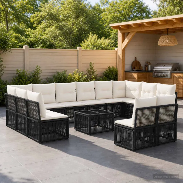 vidaXL Tuinbankenset 13 st Zwart poly rattan, foto 2
