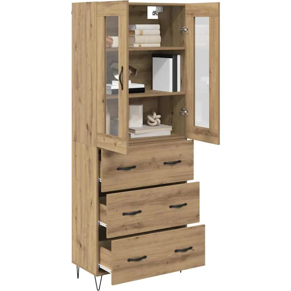 vidaXL Hoge kast Artisan Eiken 69,5 x 34 x 90 cm Bewerkt hout Bruin