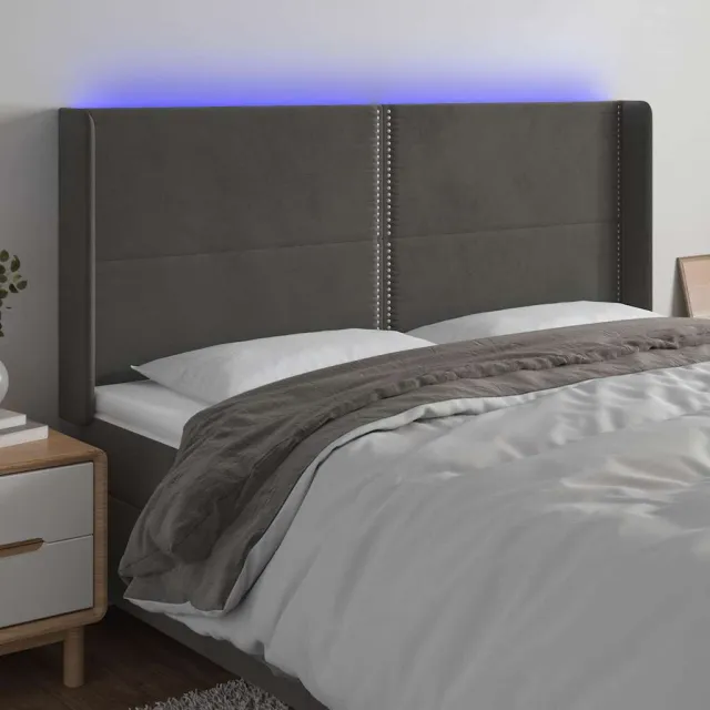 vidaXL Hoofdbord LED 183x16x118/128 cm fluweel donkergrijs grijs