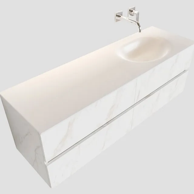Boss & Wessing Badkamermeubel BWS Valencia Carrara Mat 200 cm Solid Surface Wastafel Rechts (0 kraangaten, 4 lades)