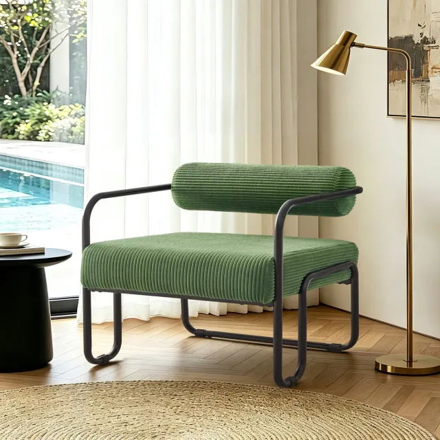 MIVRAY Fauteuil 68,5 x 73 x 70,5 cm - Zachte Corduroy Bekleding Met Metalen Frame - Voor Woonkamer, Slaapkamer Of Kantoor - Groen