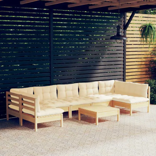 vidaXL 8-delige Loungeset met crèmekleurige kussens massief grenenhout, foto 2