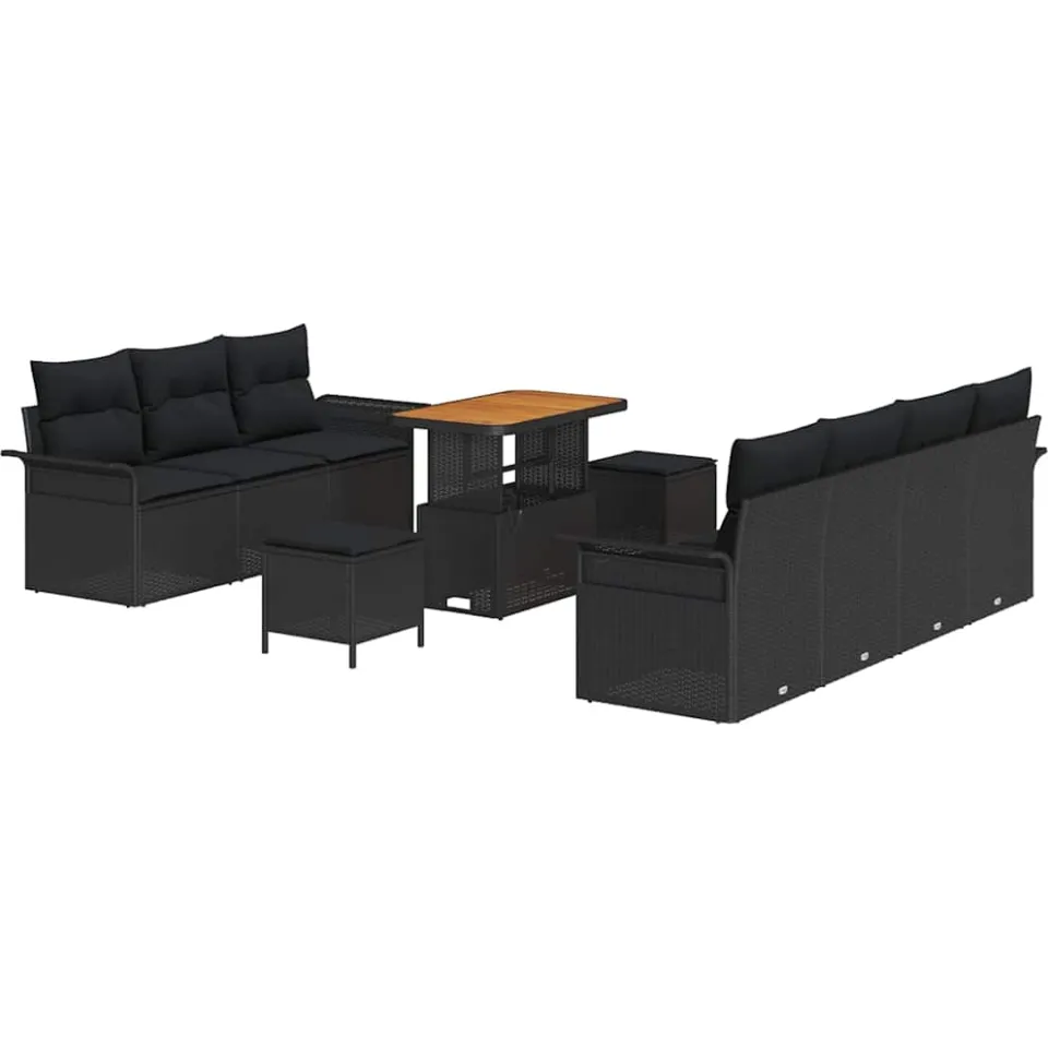 vidaXL Tuinbankenset 10 st Zwart poly rattan, foto 4