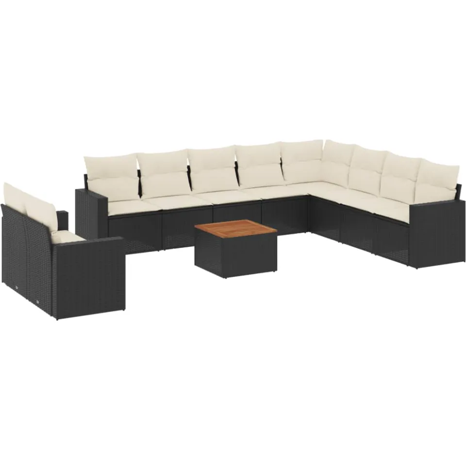 vidaXL 11-delige Loungeset met kussens poly rattan zwart, foto 3