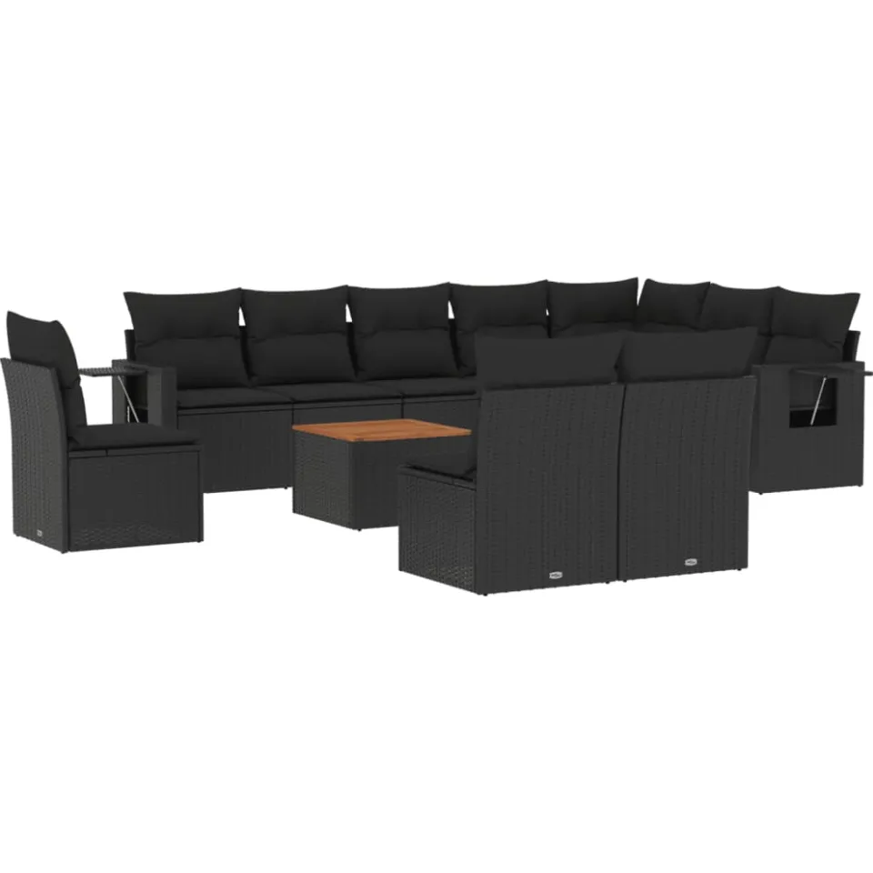 vidaXL 11-delige Loungeset met kussens poly rattan zwart, foto 3