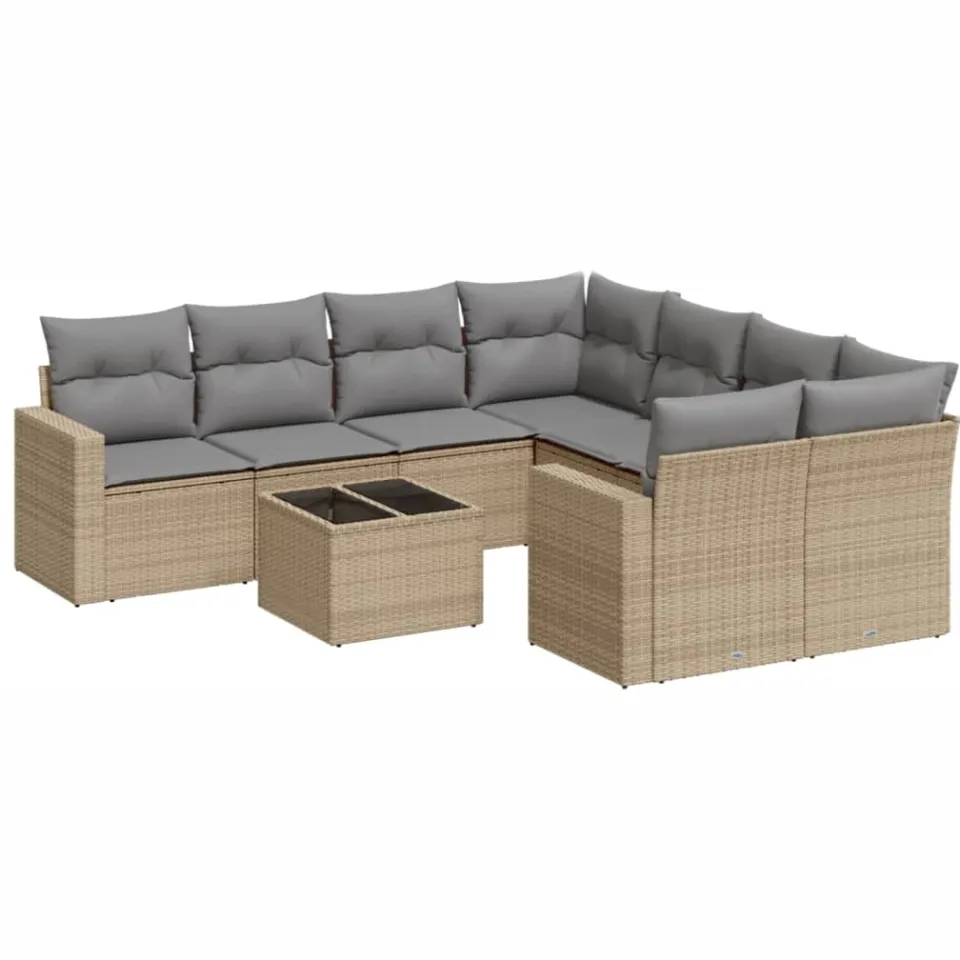 vidaXL 9-delige Loungeset met kussens poly rattan beige