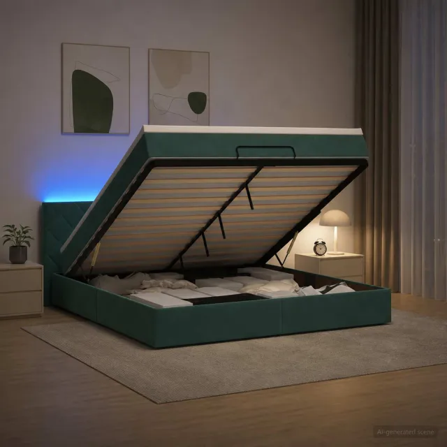 vidaXL Ottoman Bed met Matrassen en LED Donkergroen 140 x 200 cm