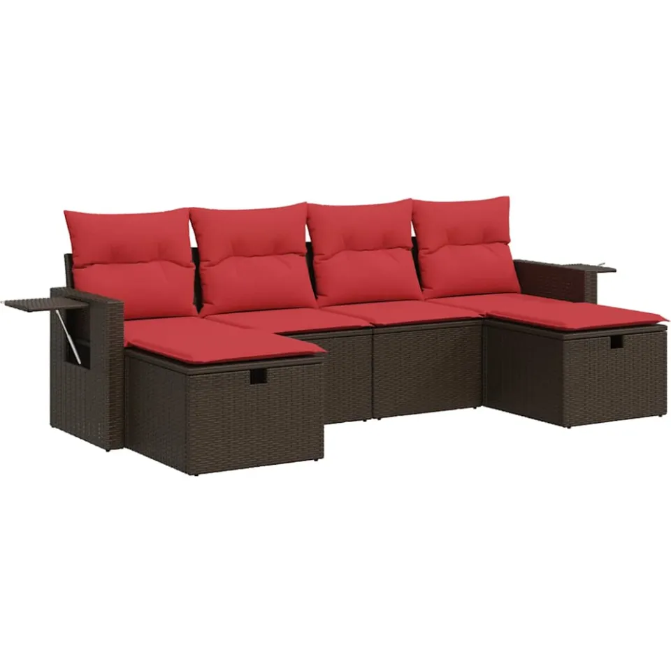 vidaXL 6-delige Loungeset met kussens poly rattan bruin, foto 3