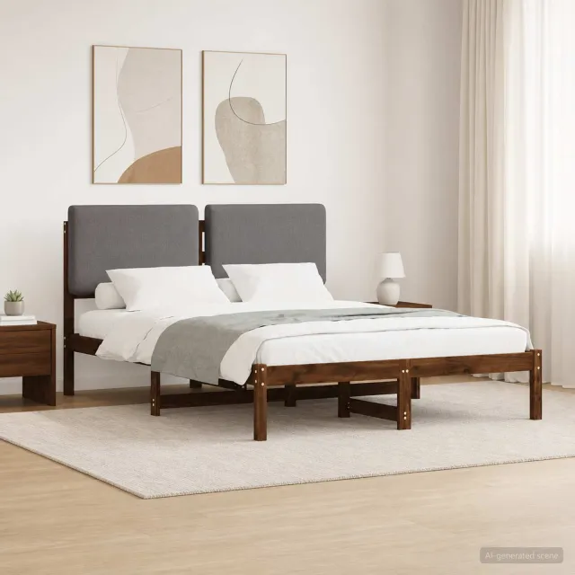 vidaXL Bedframe met gestoffeerd hoofdbord Donkerbruin en lichtgrijs