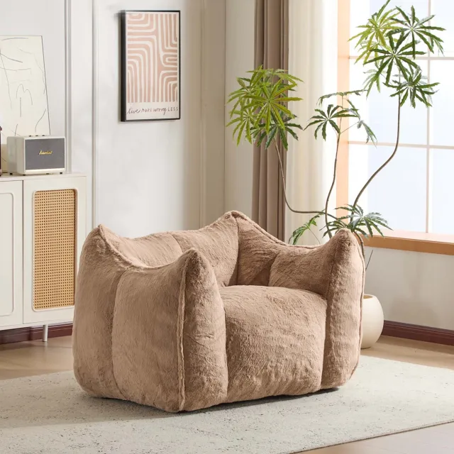 MODENUIT Fauteuil met Hocker 100,5 x 126 x 75 cm - Compressieontwerp - Woonkamer - Kunstbont - Khaki