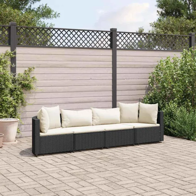 vidaXL 4-delige Loungeset met kussens poly rattan zwart, foto 2