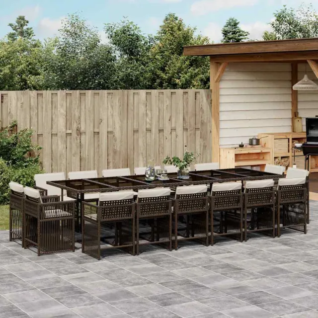 vidaXL 17-delige Tuinset met kussens poly rattan bruin, foto 2