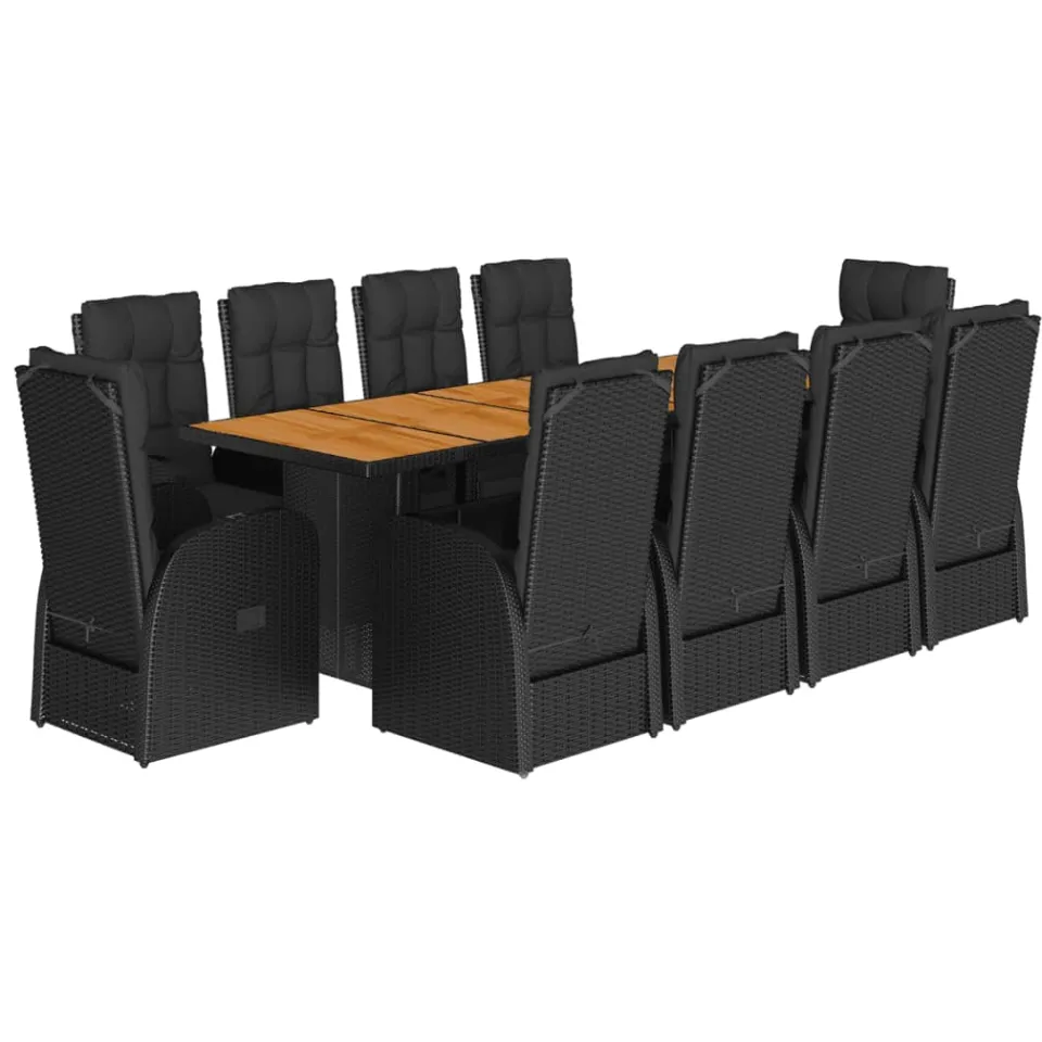 vidaXL 11-delige Tuinset met kussens poly rattan zwart, foto 3