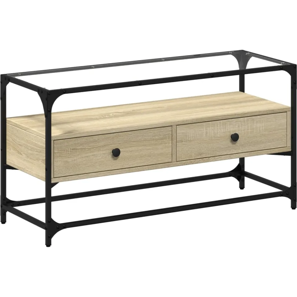 vidaXL Tv-meubel met glazen blad 98x35x51 cm bewerkt hout sonoma eiken, foto 3