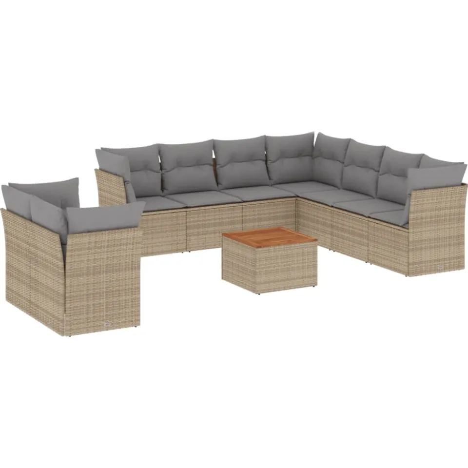 vidaXL Patio Sofa Set 10-zits Mix Beige en Lichtgrijs