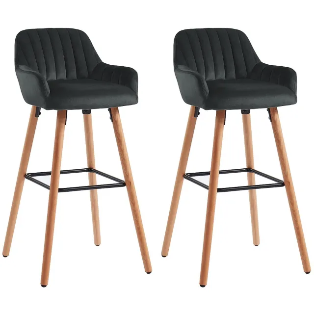Vente-unique Set van 2 barkrukken ELEANA - Fluweel & Metaal Houteffect - Zwart L 47 cm x H 98 cm x D 52 cm