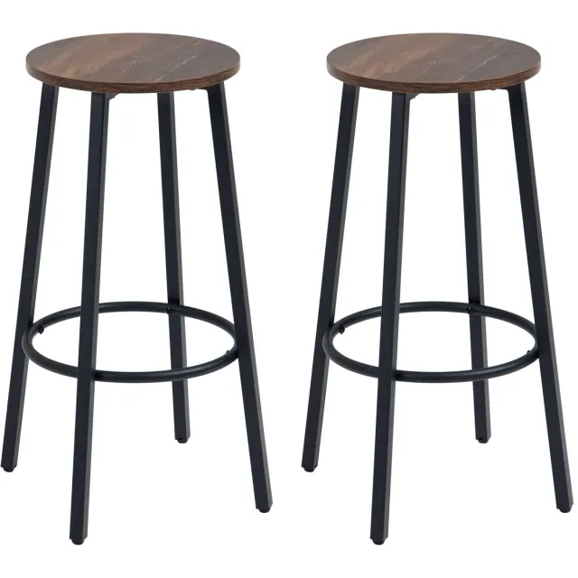 Merax Barstoelen Set Van 2 - Industriële Barhockers Met Voetensteun En Metalen Frame - Keukenkrukken Voor Bar Of Eettafel Bruin