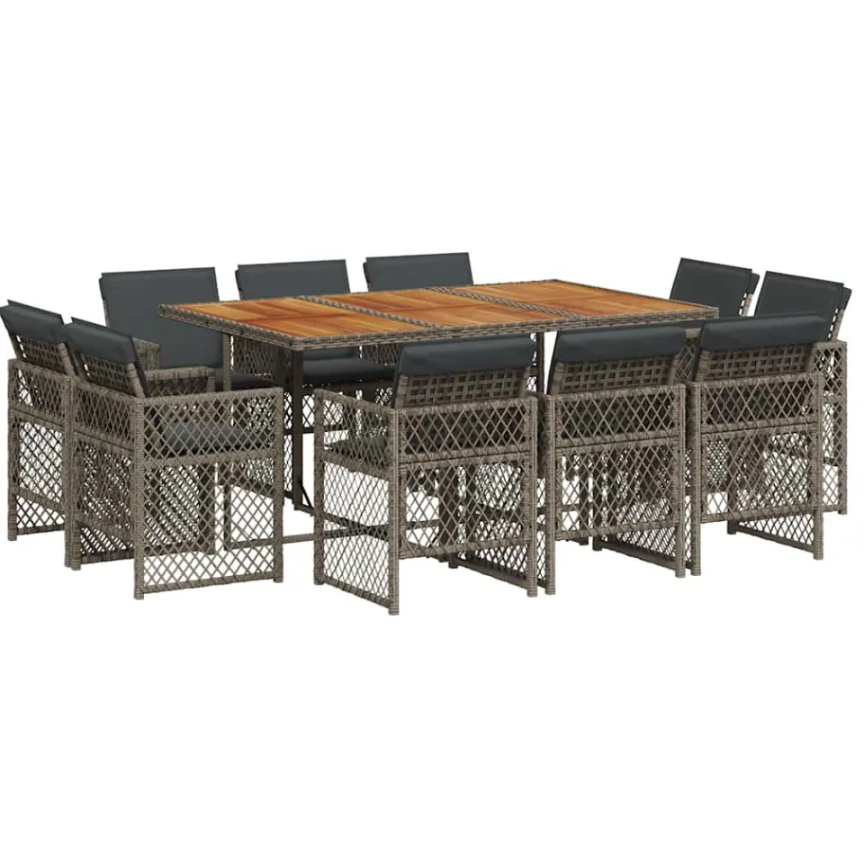 vidaXL 11-delige Tuinset met kussens poly rattan grijs, foto 4