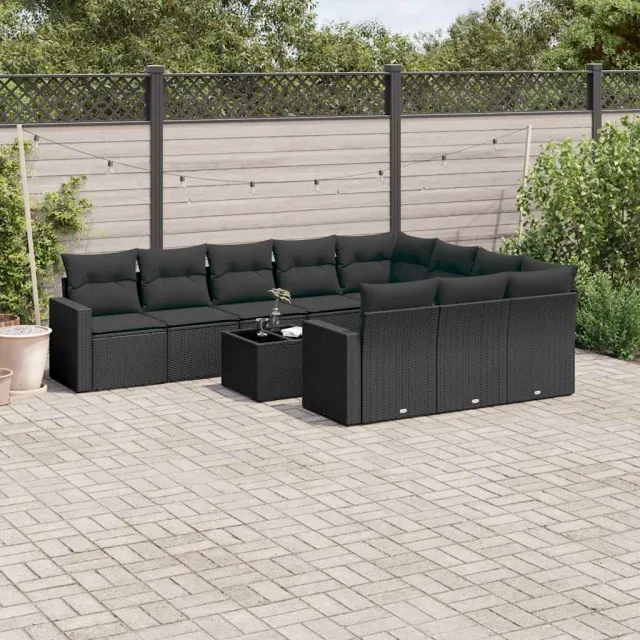 vidaXL 11-delige Loungeset met kussens poly rattan zwart, foto 2