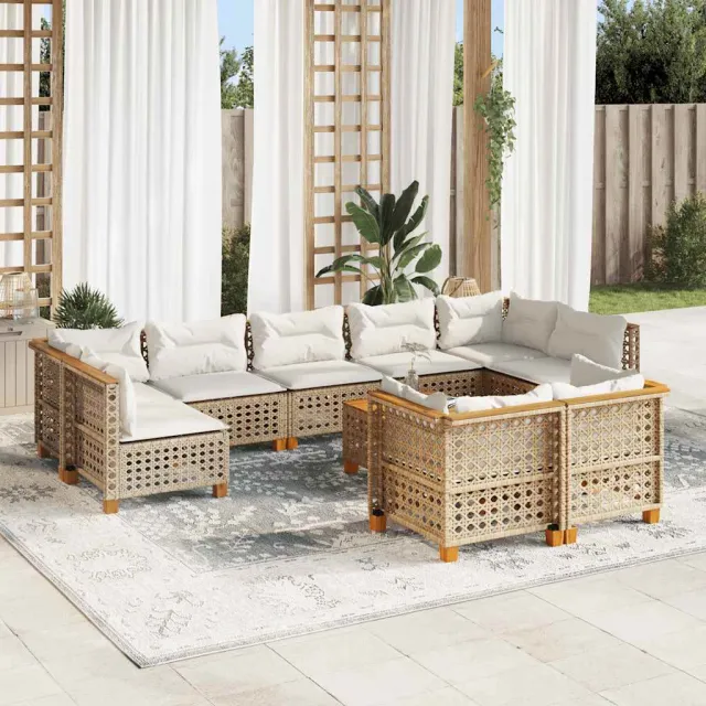 vidaXL 10-delige Loungeset met kussens poly rattan beige, foto 2