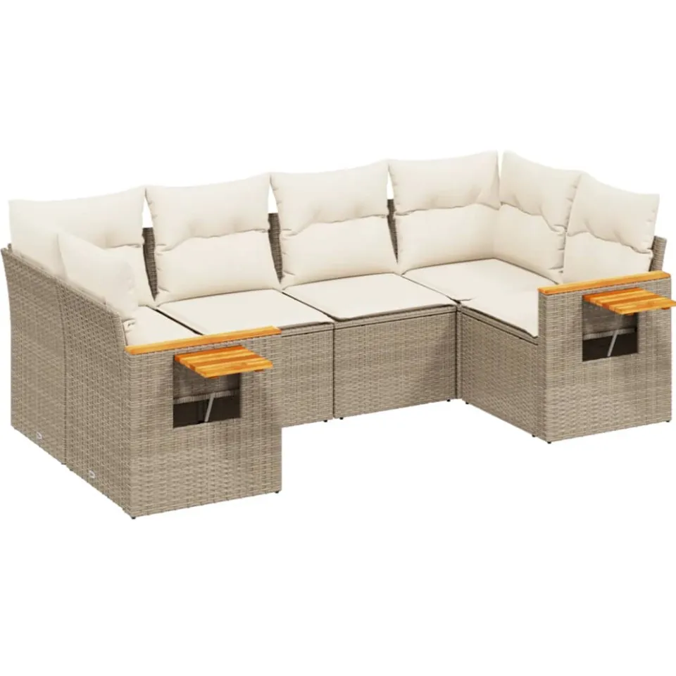 vidaXL 6-delige Loungeset met kussens poly rattan beige, foto 3