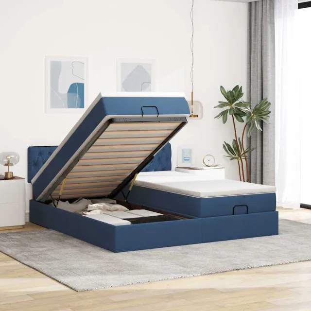 vidaXL Ottoman bed met matrassen en LED's 160x200cm stof blauw