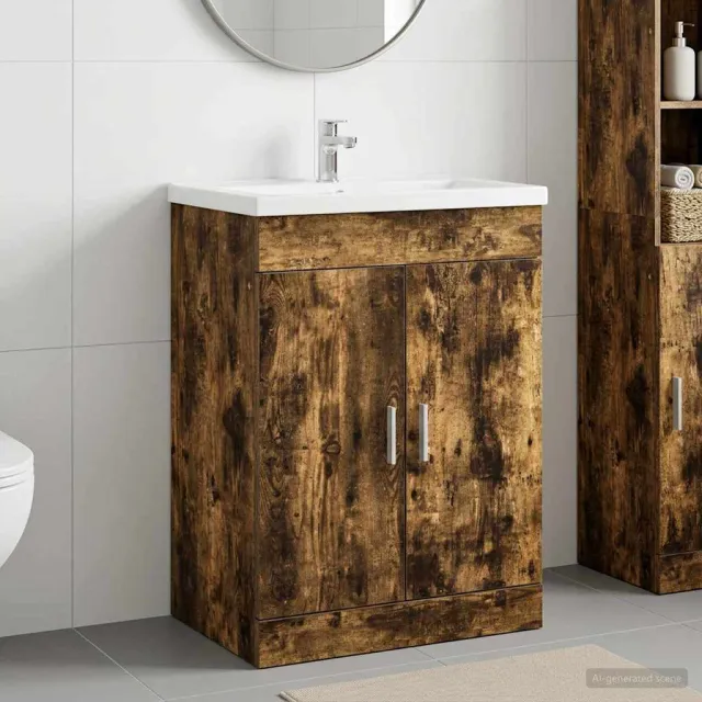 vidaXL Badkamer onder wastafel kast Gerookt eiken 56 x 37,5 x 81 cm Bruin