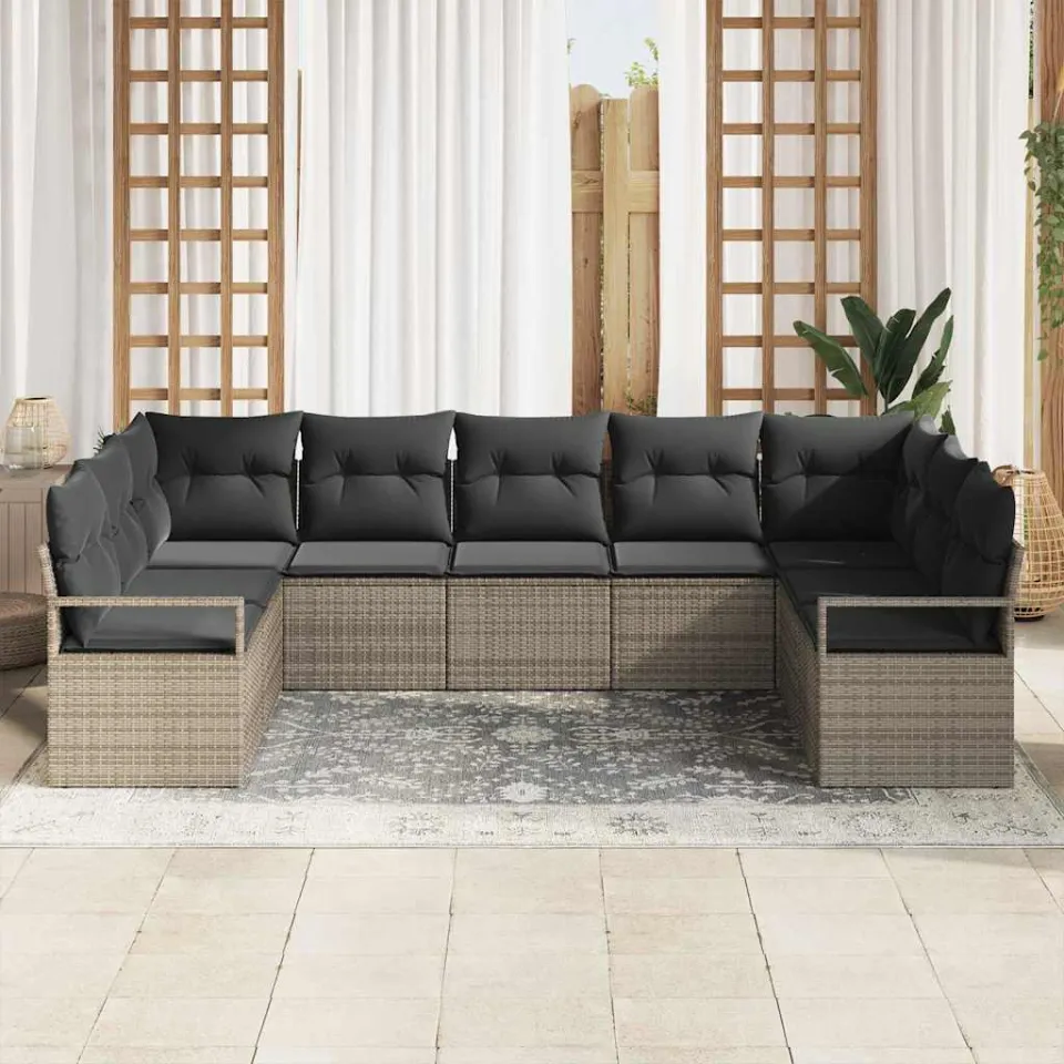 vidaXL Tuinbankenset 9 st Grijs poly rattan, foto 3